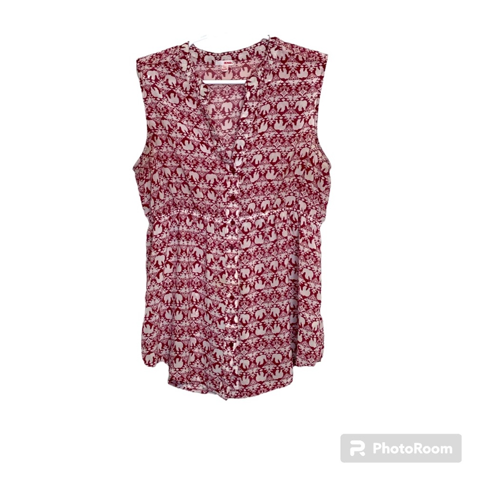 Bongo Maroon and White Sheer V Neck Sleeveless Blouse